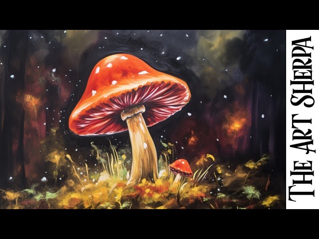 Red Cap Mushroom magic fungus 🌟🎨 How to paint acrylics for beginners: Paint Night at Home Halloween