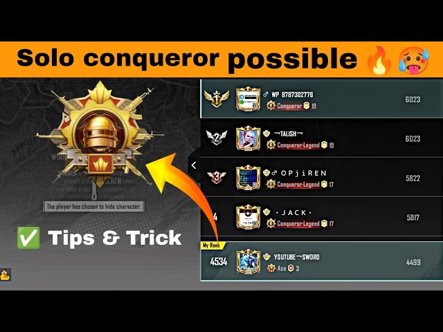Solo conqueror possible 🔥🥵,✅ tips & trick, solo conqueror rank push video.#bgmisoloconquerorpushtips
