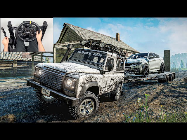 Land Rover Defender Rescue BMW X6 | SnowRunner | Steering Wheel Gameplay