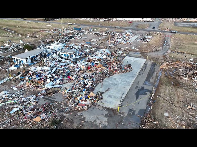 12-11-2021 Dawson Springs, Ky Extraordinary tornado damage- Town destroyed- drone