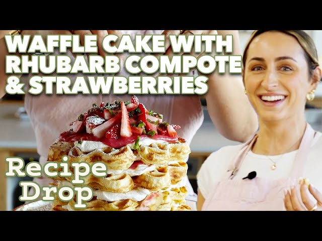 Waffle Cake With Rhubarb Compote & Strawberries | Recipe Drop | Food52