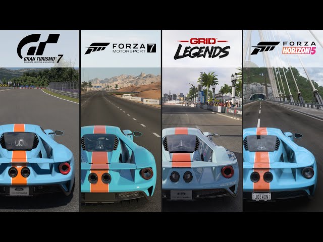 GT7 vs FM7 vs GRID LEGENDS vs FH5 - Ultimate Comparison!! (4K 60FPS) Ford GT Comparison