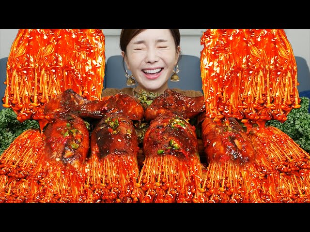 [Mukbang ASMR] Hot Spicy Enoki mushroom & Giant squid  🦑 Recipe seafoodboil Eatingshow Ssoyoung