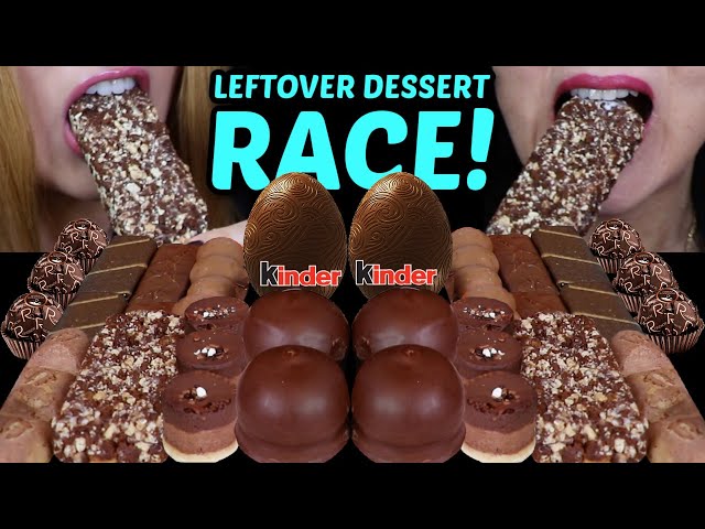ASMR LEFTOVER DESSERT RACE! MINI TRIPLE CHOCOLATE MOUSSE CAKES, KINDER JOY, CHOCOLATE MARSHMALLOW 먹방