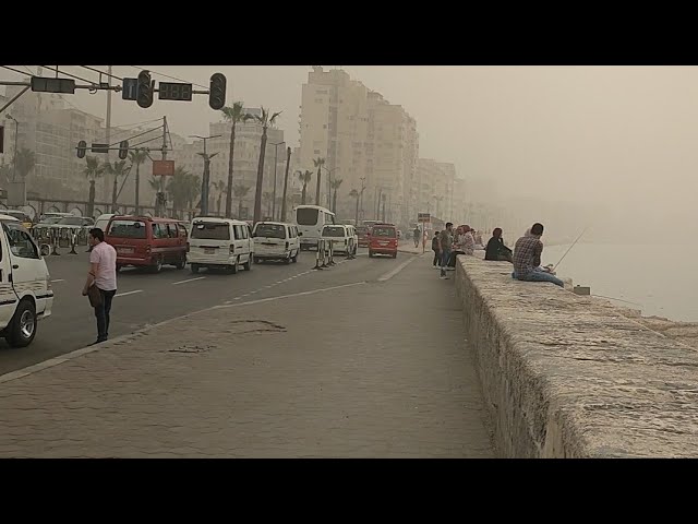 اختفاء البحر في اسكندرية|العاصفة دانيال تصل الاسكندرية اليوم