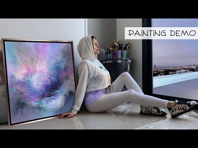 My Abstract Acrylic Multilayered Gradient Painting with DIY Texture Paste Tutorial / Northern Lights