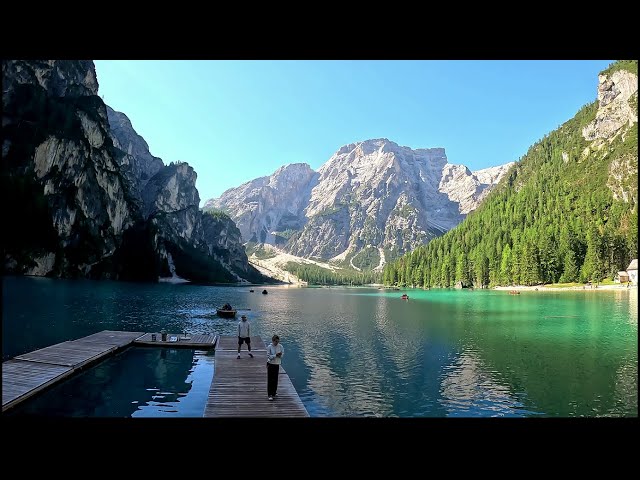 30 minute Treadmill exercise Mountain Lake Walk Prags Italy Dolomites Ultra HD