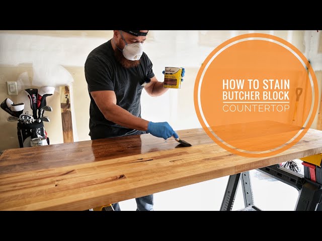 HOW TO STAIN BUTCHER BLOCK COUNTERTOP | DIY STANDING DESK