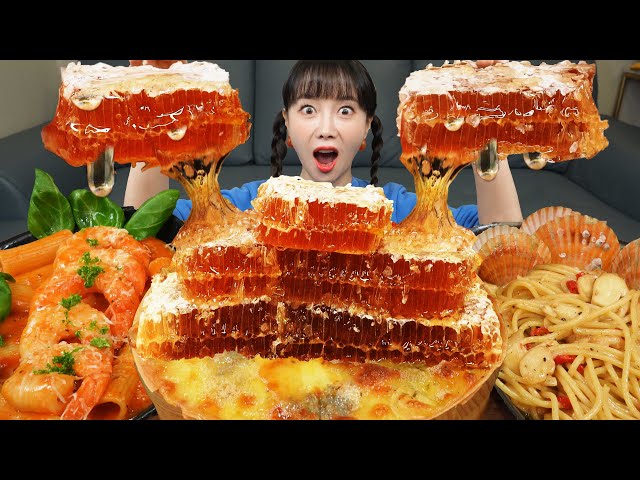 [Mukbang ASMR] Honeycomb 🍯 Home-cooked Gorgonzola pizza & two kinds of pasta dishes Recipe Ssoyoung