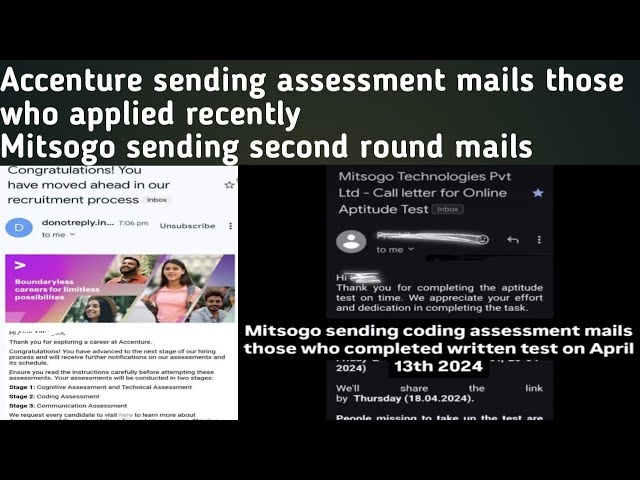 Accenture sending assessment mails | Mitsogo sending 2nd round mails #assessment #mails #coding