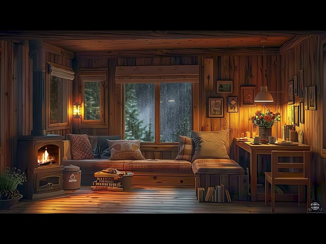 Cozy Cabin Ambience with Fireplace🔥Relief Stress and Sleep Well within 2 Minutes with Soft Rain