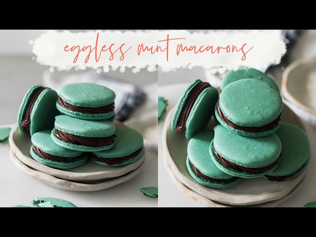 HOW TO MAKE EGGLESS MACARONS WITHOUT ALMOND FLOUR/Eggless Mint Macarons With Dark Chocolate Ganache