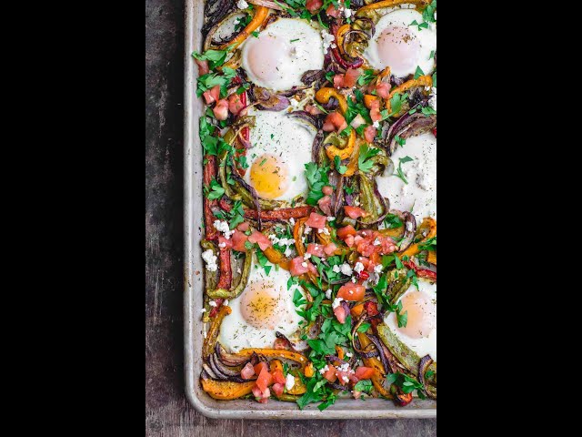 EASY Sheet Pan Baked Eggs and Veggies! #shorts #brunch #easyrecipe #eggs #mediterraneanbreakfast