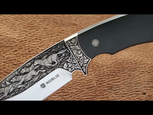 Custom knife Wolves, hand engraving. Noblie - custom hunting knives.