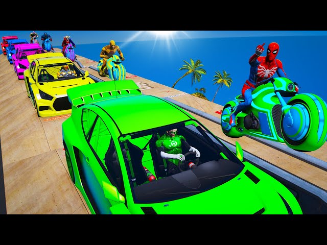 Cars & Sprtbike GTAV stunts mod on a city street cars tuning and Moto-Tron Spiderman sp4 and Friends