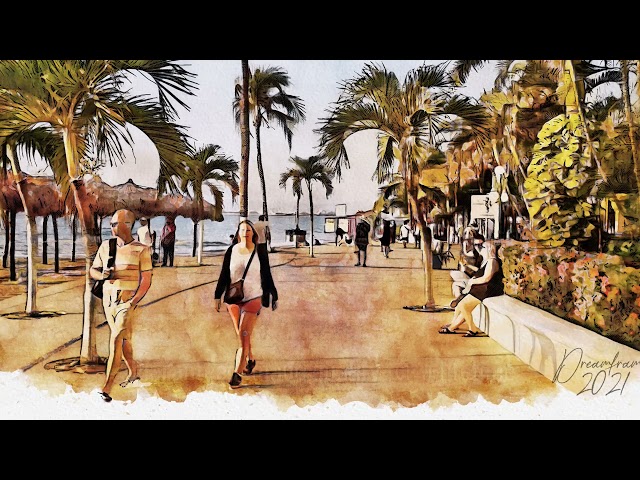 Premium Handmade Art Print "Puerto Vallarta Malecon in Watercolors" by Dreamframer Art