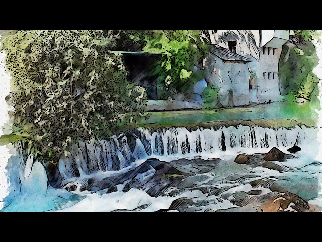 Premium Handmade Art Print "Blagaj, Bosnia and Herzegovina in Watercolors" by Dreamframer Art