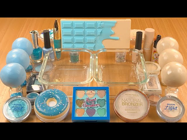 Aqua blue vs Beige w CLAY★Mixing Makeup Eyeshadow Glitter into SLIME★ASMR★Satisfying Slime Video#060