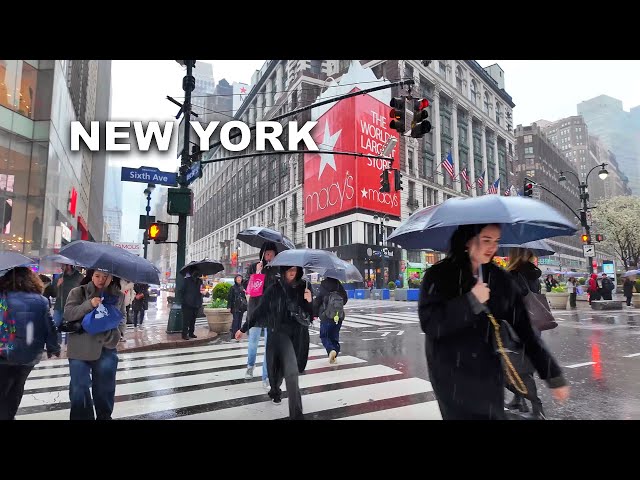 Walking in Heavy Rainstorm in NYC 4K Heavy Rain Walk NYC 2024 (Umbrella Binaural Rain Sounds) ASMR