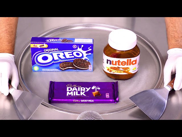 How to Make CADBURY + OREO + NUTELLA Ice Cream Rolls | ASMR (no talking)