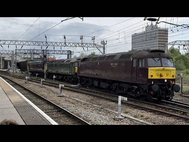 Trains at Crewe 5 includes Blue Pullman shunting 37418 BR Large Logo and Sir Nigel Gresley steam