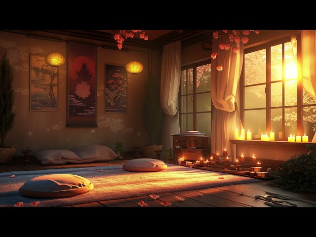 Sunbeams and Candlelight. Soothing Eastern Meditation Room 4K #relaxing #meditationspace #4k