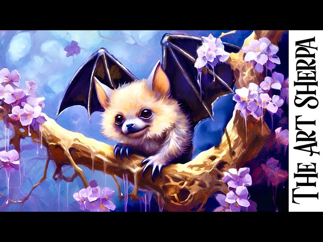 Cute Fantasy Bat Creature 🌟🎨 How to paint acrylics f: Paint Night at Home Halloween