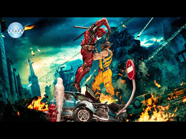 Diorama Realistic Deadpool vs Wolverine  in Devastated City