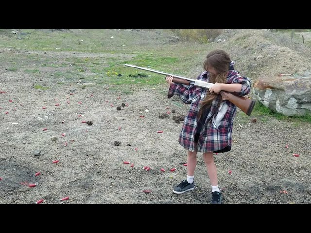 9 year old Lillian Shooting 12 Gauge Shot Gun