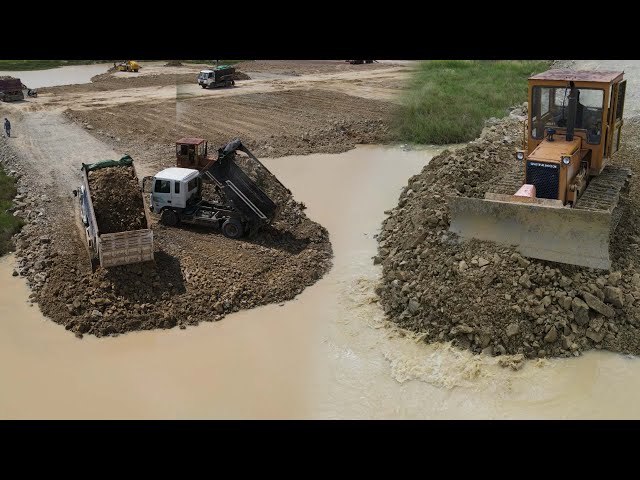 Super Komatsu D31p Dozer pushing rock process with Dump Truck 5t Operation | Machine Kh