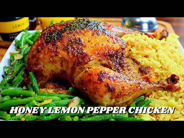 LEMON PEPPER ROAST CHICKEN | HOW TO MAKE BAKED HONEY LEMON PEPPER CHICKEN VIDEO RECIPE