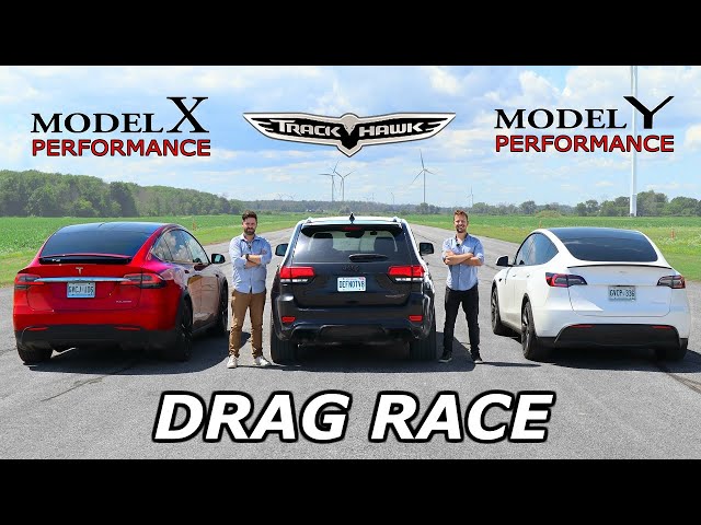 Jeep Trackhawk vs Tesla Model Y Performance vs Tesla Model X Performance // DRAG & ROLL RACE