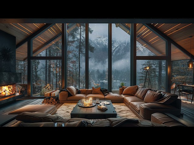 Warm Atmosphere in the Cabin with Gentle Jazz Music in the Rain Forest🌧️Relaxing Jazz Music