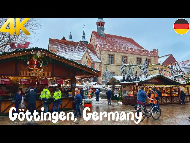 Göttingen, Germany in snow - Christmas Market walking tour 4k 60fps