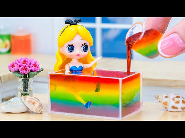 Wonderful Miniature Disney Princess Rainbow Jelly Decorating 🌈 Tiny Swimming Pool Jelly Recipe