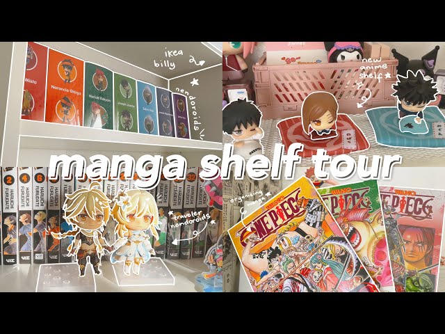 🍡 manga shelf tour - aesthetic room decor, organizing manga, new shelf [+ genshin collection🧸]