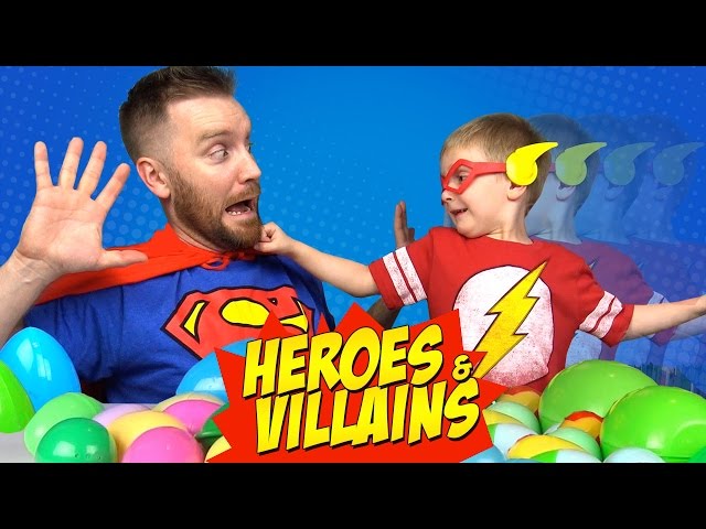 Heroes and Villains: Flash vs Superman! (Superhero Surprise Eggs Challenge IRL #7)