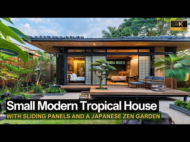 Experience the Freedom of a Small Modern Tropical House with Sliding Panels and a Zen Garden