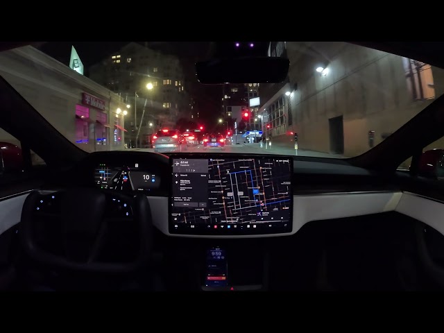 Raw 1x: Tesla Full Self-Driving Beta 12.2.1 to Palm House at Night