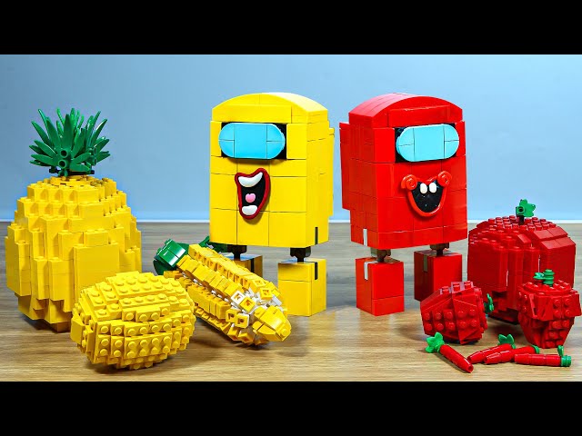 Lego Happiest Among Us In Real Life - Red and Yellow Fruit Mukbang Challenge ASMR
