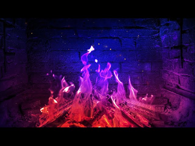 TOTAL RELAX - Blue & Purple FIREPLACE (With Fire Crackling and Roaring sounds) 3 HOURS