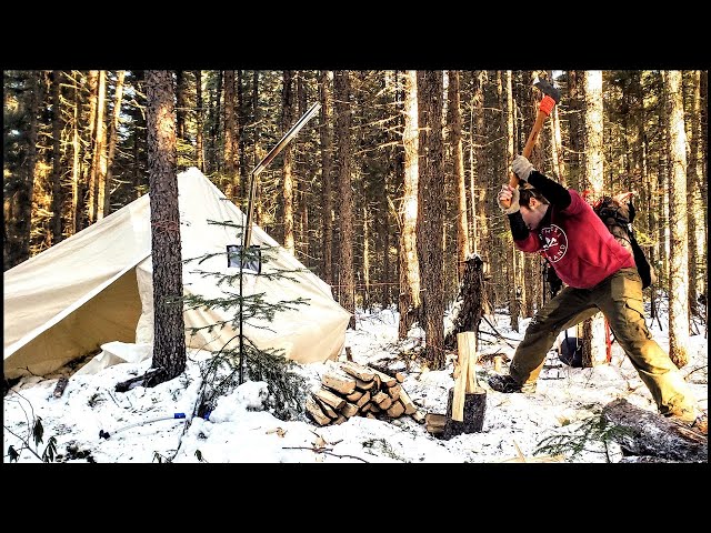 WINTER BUSH CAMP - G Stove, Hot Tent, Ice Fishing, Stroganoff in the Pressure Cooker