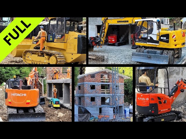 Building block of flat, RC Excavator Kubota, Liebherr, Hitachi, CAT, Truck, crane, and more. FULL