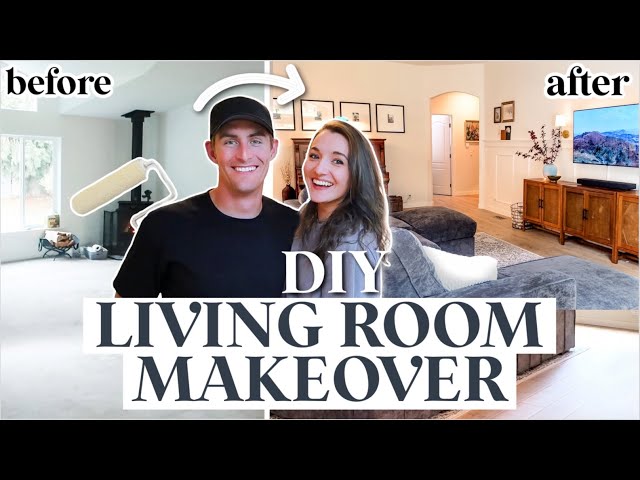 EXTREME DIY LIVING ROOM MAKEOVER! Boring 90s style to a cozy, custom home! | EPIC BEFORE + AFTER!