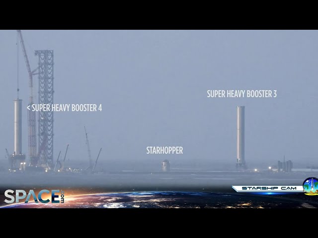 Sun rises on SpaceX Super Heavy boosters & Starhopper at launch site