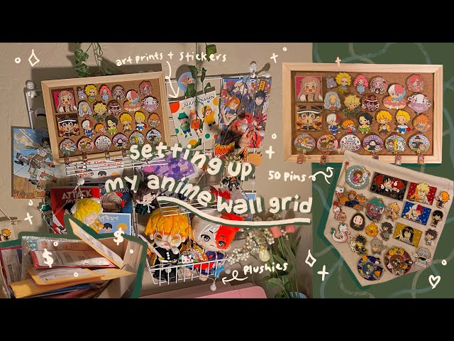 anime room decor :: grid wall + enamel pin haul ⛩