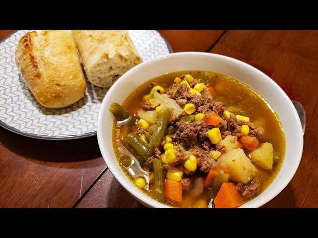 Hearty Hamburger Soup with Crusty Bread