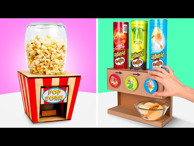DIY Popcorn and Chips Dispensers || Cool Cardboard Crafts For Snacks