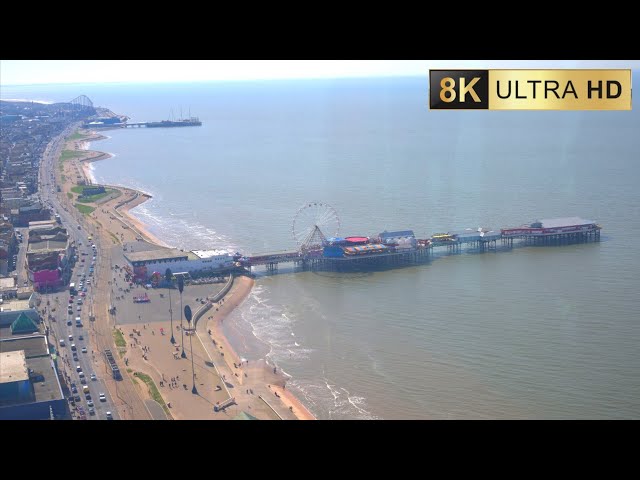 Blackpool Tower Eye View from 380ft height: 8K Spin Around the City