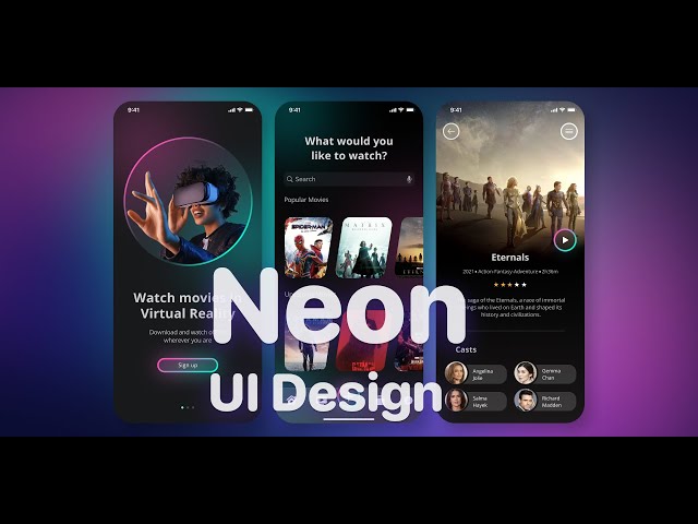 13 [UI Design Quick Apps in Figma] Neon Style Movie App Part 1 -  Welcome Screen